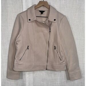 Ann Taylor Cream Blush Moto Jacket Coat  Women's Size 12 Petite M Textured Thick
